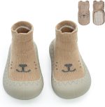 2 Pair Baby Caroon Non-slip Shoes, Baby slippers Shoes for Boys Girls Walkers Shoes Soft Rubber Grippers with Baby slippers, Khaki, White, Pink, Blue Infant First Walking Shoes 6-12,12-18, 18-24 Months